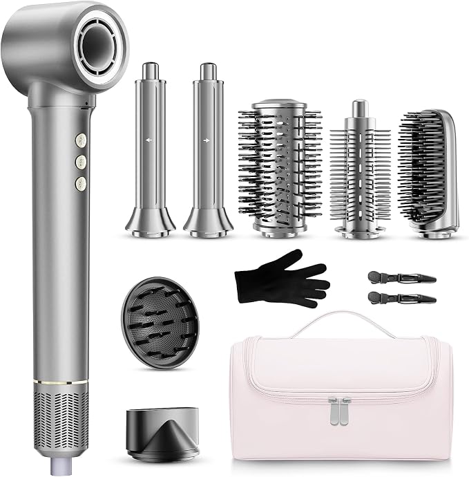 9 in 1 Hair Dryer Brush Kits,Professional 1200W Powerful Hot Air Styler Dryer with Case,110,000 RPM Auto Wrap Air Curler Travel Hair Crimper for Fast Drying/Straightening/Styling/Volumizing/Frizz-Free