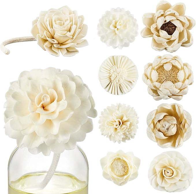 Waydress 15 Pcs Mixed Reed Diffuser Sticks Flowers, Wood Flower Diffuser Reeds Refill with Rope, Sola Reed Diffusers Set for Bathroom, Bedroom, Home Decor(1.57-3.35 Inches,Cute)