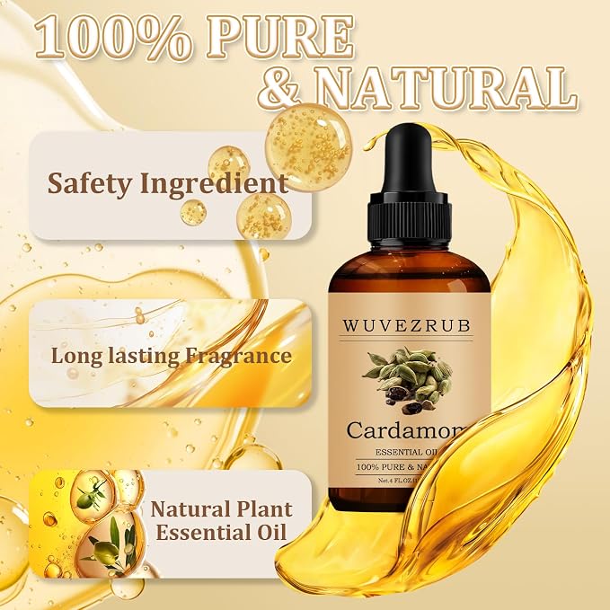 Cardamom Essential Oil 120ML - 100% Pure and Natural Oils for Aromatherapy Diffuser - 4 Fl Oz/Cardamom