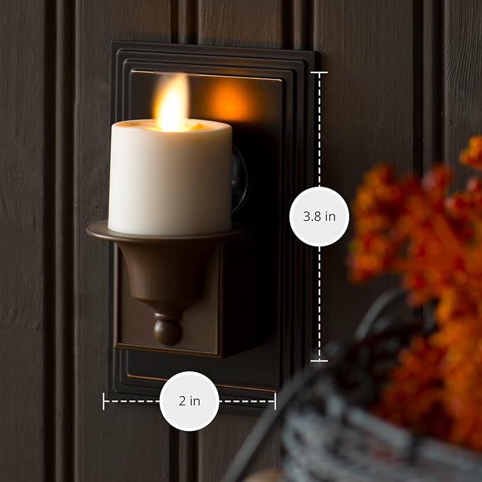 Luminara Flameless Candle Nightlight w/Dusk to Dawn Light Dark Auto Sensor, Bronze Wall Plug Indoor Night LED Light w/Real-Flame Effect Technology, Bathroom Bedroom Hallway, No Remote Needed