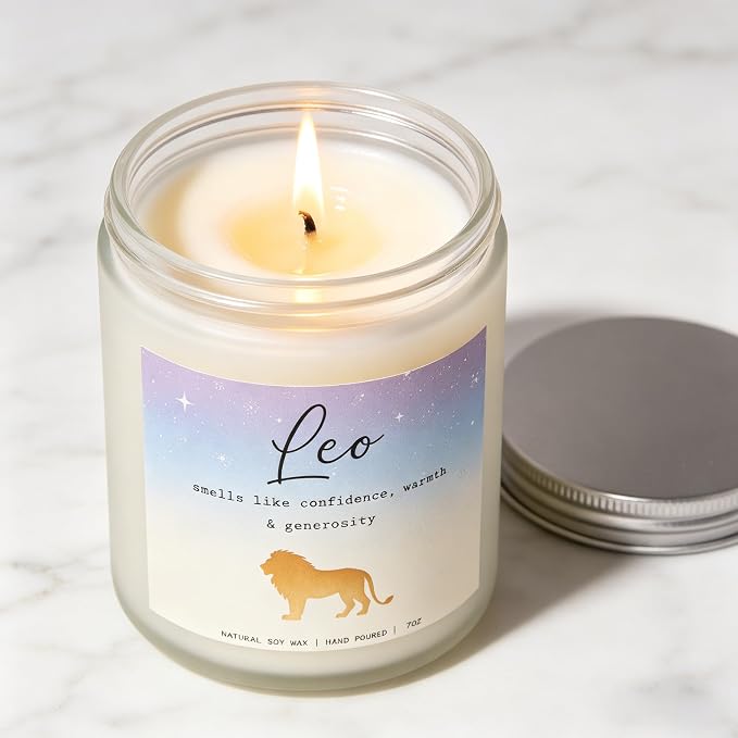 Leo Candle, Leo Gifts for Women, Birthday & Housewarming Gifts, Perfect Presents for Birthday - Lavender & Eucalyptus Soy Wax Scented Candle, 7OZ