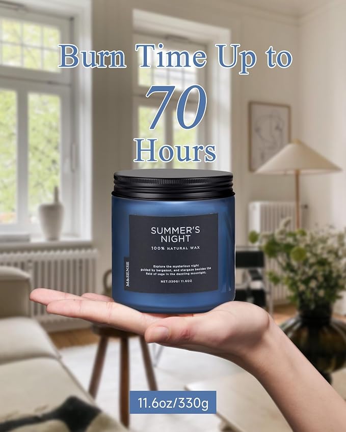 M&SENSE Summer's Night Home Scented Candles, 11.6oz Natural Organic Soy Wax, 70 Hours Long Burning, Non Toxic Aromatherapy Candle, Highly Men Scented for Bathroom Bedroom, Romantic Smelling for Men
