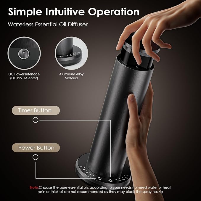 Waterless Essential Oil Diffuser,Aromatherapy Diffusers,Scent Diffusers for Home,Large Room, Hotel Scent Diffuser, 1000sq.ft, Aroma Diffusers (Black)