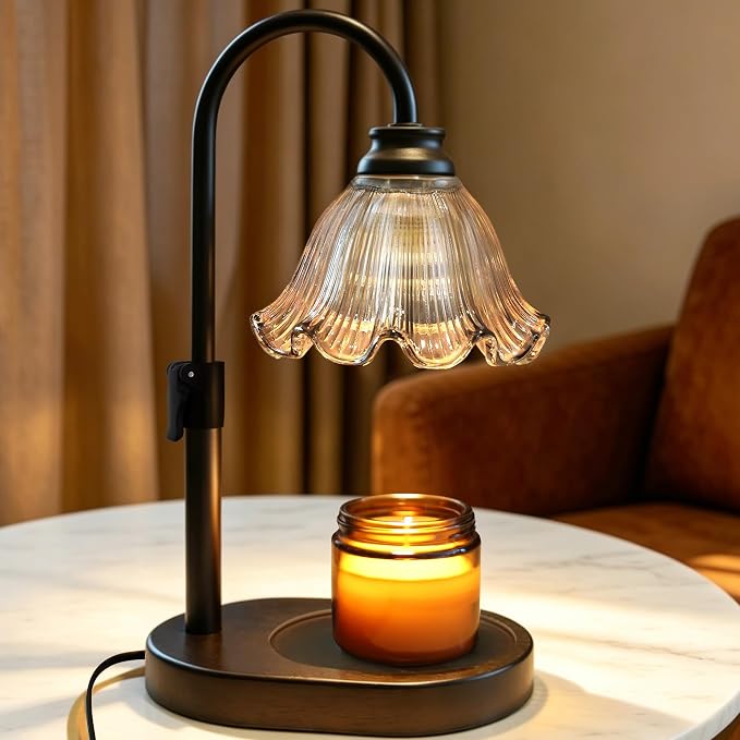 Candle Warmer Lamp with Timer Dimmable, Adjustable Candle Warmer Lamp for Jar Candles 3-Wick, Flameless Smokeless Candle Heater with 2 Bulbs, Home Decor Birthday Mothers Day for Women Mom (BLACK)