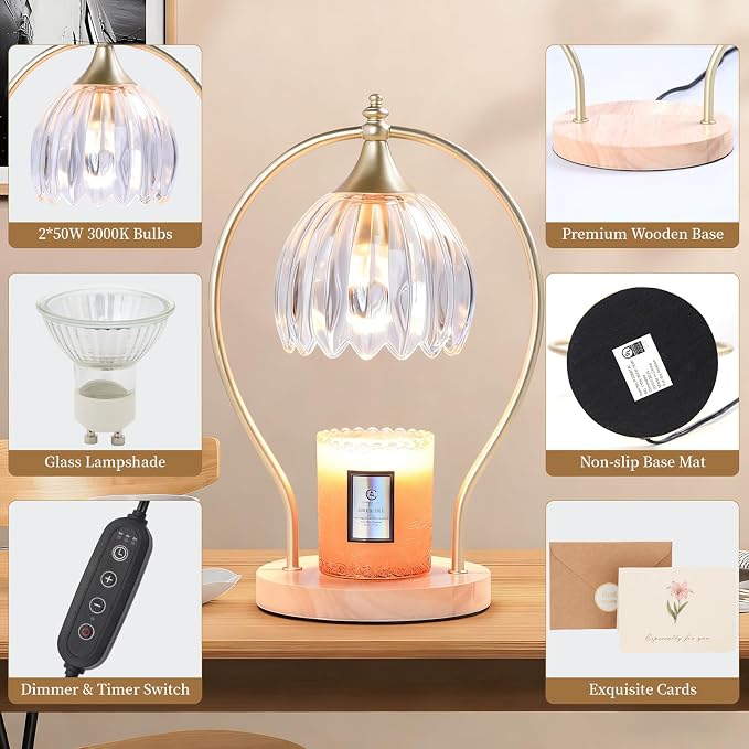 GOODBUY Candle Warmer Lamp with Timer - Dimmer Electric Candle Warmer for Jar Candles - Wax Warmer Unique Birthday Gifts for Women Mom House Warming Gifts New Home Room Decor