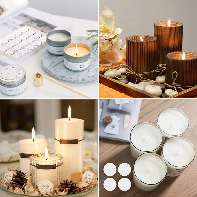 buluker 150Pcs Functional Smokeless Candle Wicks - Pre Waxed Cotton Wick with Metal Sustainer Tabs for Pillar Candle Making and DIY, (Thick3.5+6"+8")