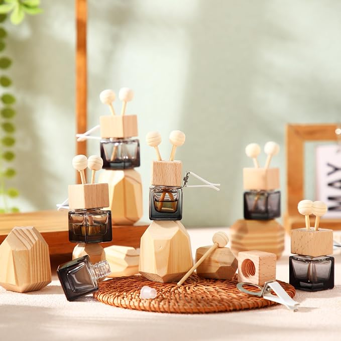 Zubebe 30 Pcs Car Diffuser Bottles Empty Bulk Vent Clip Car Air Freshener Diffuser for Essential Oil Perfume Glass Bottle with Wooden Caps Stick Fragrance Ornament (Gradient Black)