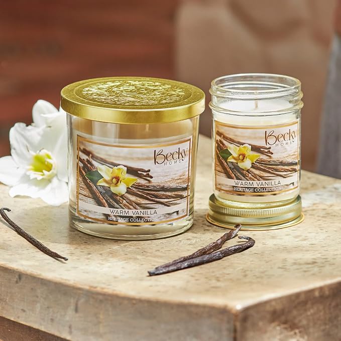 Warm Vanilla 3 Wick Candle, 14.5oz, Large, Traditional, White, Glass Jar, 4" H x 4" D, 60+ Hour Burn Time, Indoor Use, 1 Count