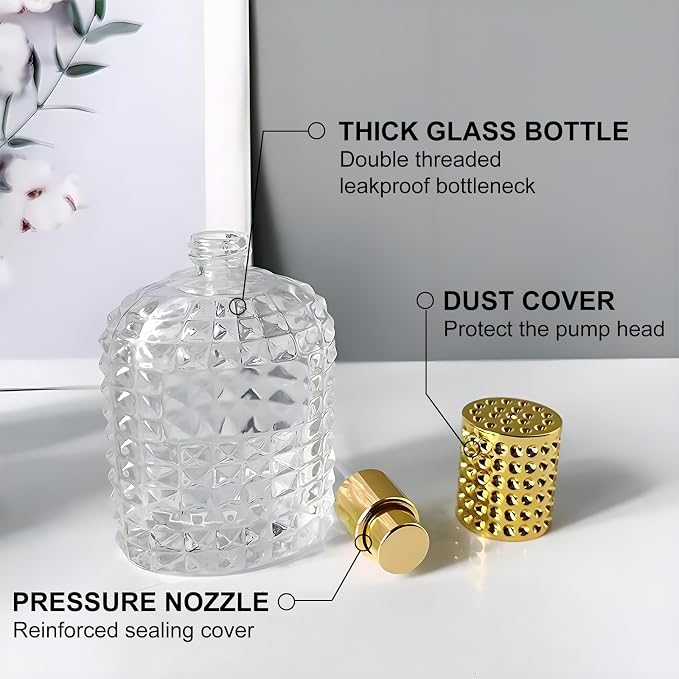 Perfume Bottle Atomizer 30ML Refillable Fine Mist Spray Bottles, Empty Glass Essential Oil Container for Travel, Handbag or Date, With Storage Bag & Funnels(Retro)