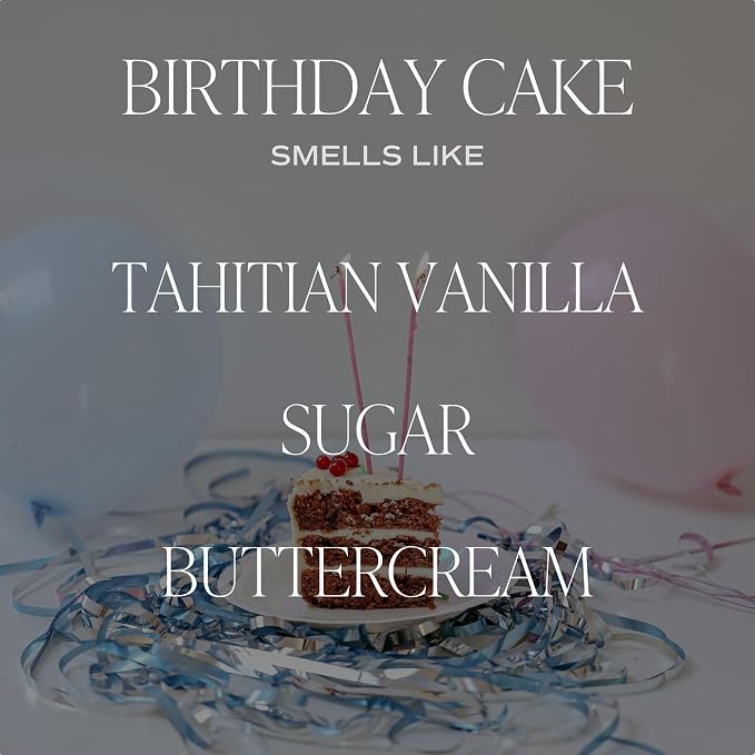 Sweet Water Decor Birthday Cake Candle - Tahitian Vanilla, Powdered Sugar, and Buttercream Scented Soy Birthday Candle for Home - 9oz Clear Jar, 40 Hour Burn Time, Made in the USA