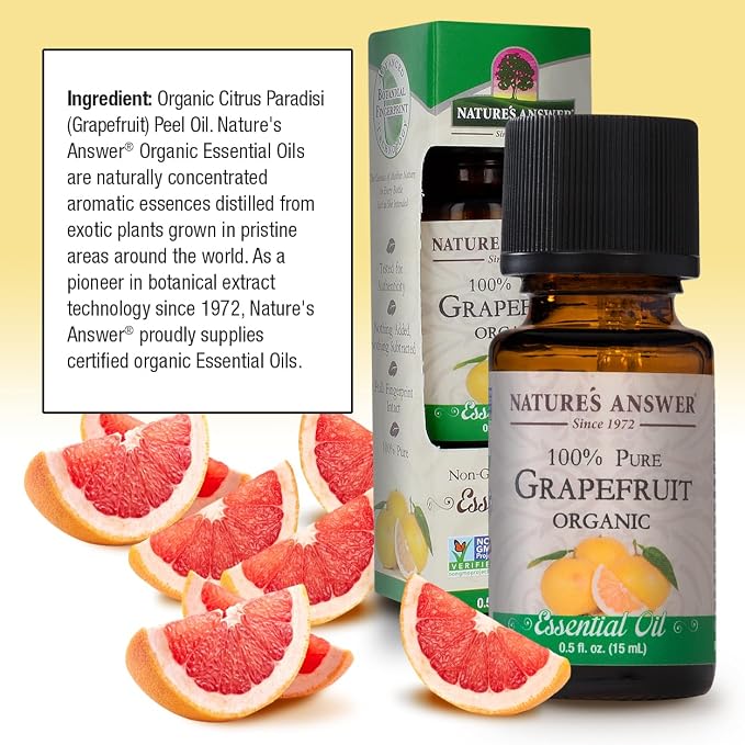 Nature’s Answer USDA Organic Grapefruit Essential Oil, 100% Pure | Natural Aromatherapy Oil for Diffuser/Humidifier, Steam Distilled 0.5 fl oz. (15ml) | Made in USA