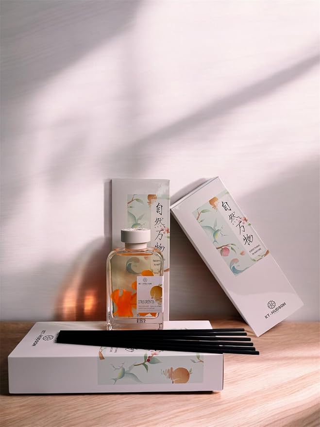 Luxury Reed Diffuser – Premium Essential Oil Diffuser for Home, Long-Lasting Asian Aroma, Elegant Aromatherapy Room Fragrance 6.8 fl oz (200 ml) (Citrus Green Tea)