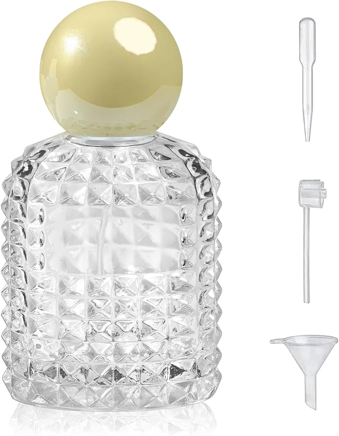 50ml/1.7 Oz Glass Spray Bottle Perfume Atomizer,Glass Perfume Travel Refillable Spray Bottle Empty with 3 Kinds of Dispenser (Yellow)