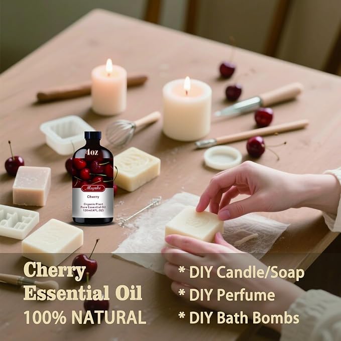 Cherry Essential Oil, Cherry Oil for Diffuser, Humidifier, DIY Candle, Soap, Sweet Scent, Home, Office, Gift Ready,Cherry Fragrance Oil - MLYNKL Essential Oils (4.33 fl oz / 130ml)