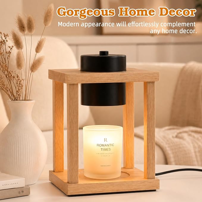 Candle Warmer Lamp Wood with Timer, Dimmable Electric Candle Lamp Warmer for Jar Candles, 2 * 35 Watt Bulb, Birthday Gifts for Women Mom, Decorative Wooden Candle Lamp for Bedroom Home Decor