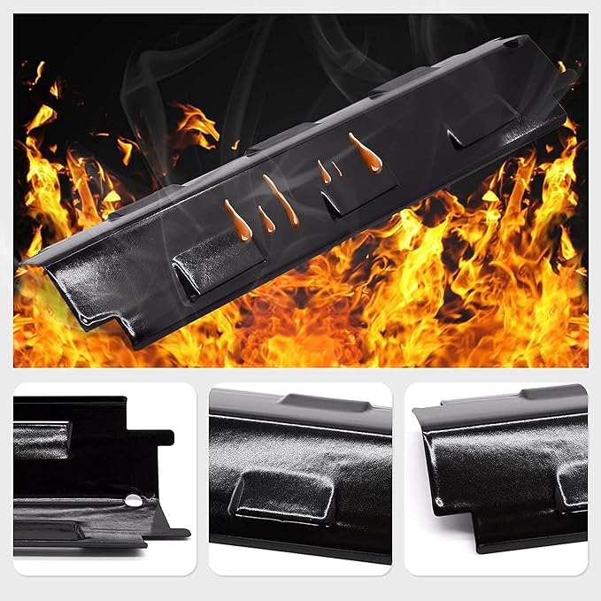 Porcelain Steel Heat Tent, BBQ Heat Plate Shield, Burner Cover, Flame Tamer, Gas Grill Replacement Parts for Charbroil, Brinkmann, Kenmore, Master Forge, 14 5/8 inch x 4 1/4 inch Set of 4 KP734