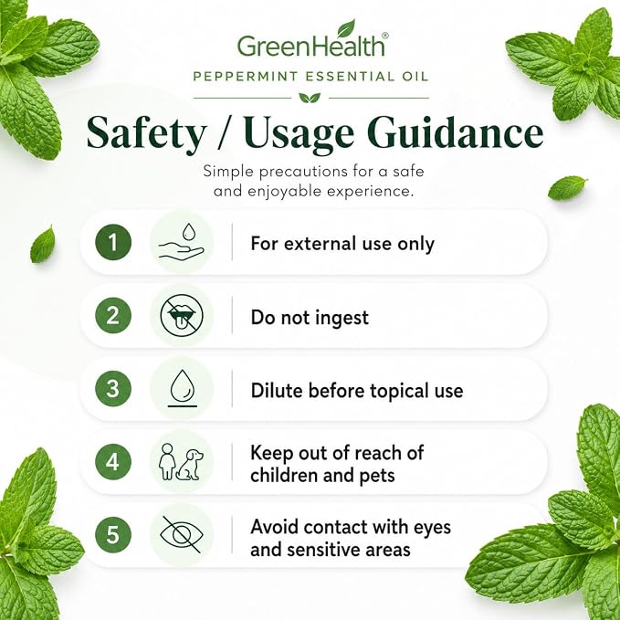 GreenHealth Peppermint Essential Oil – 32 fl oz (946 ml) – 100% Pure & Uncut – Strong Menthol Scent – Aluminum Bottle with Plug Cap – for Diffusers, Cleaning, DIY