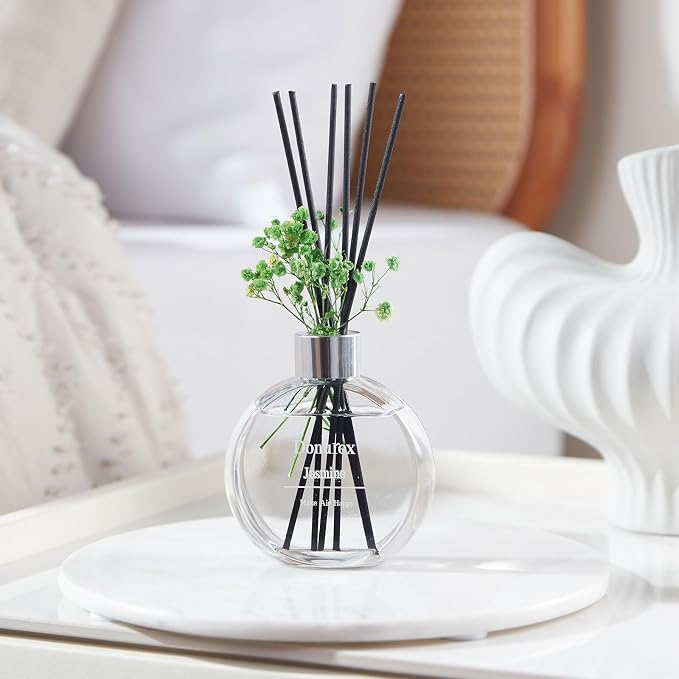 Flower Reed Diffuser Set 5.07oz Jasmine Scent Diffuser with Sticks Home Fragrance Reed Diffuser for Bathroom Shelf Decor