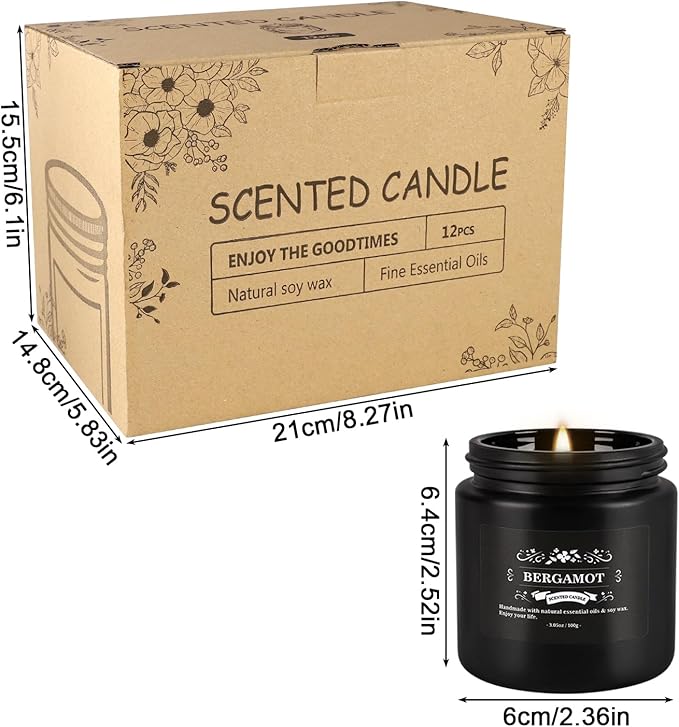 Howemon Scented Candle Set 12 Pack,Black, Candle for Home Scented, Odor Eliminating, Stress Relief, Long Lasting Soy Wax Gift Set