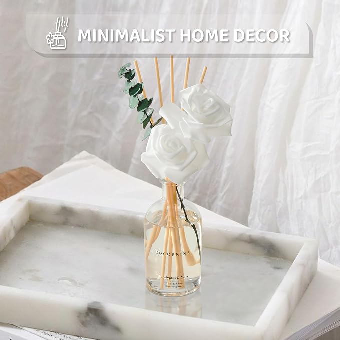 COCORRÍNA Reed Diffuser - Eucalyptus & Moss Scent, 6.76 fl oz Essential Oil with 8 Reed Sticks - Home Fragrance for Bedroom Bathroom Shelf Décor