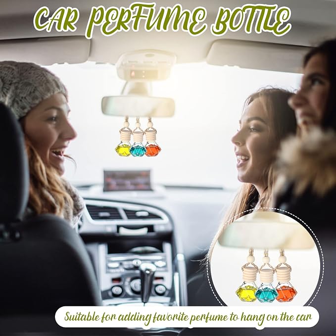 60 Pcs Hanging Car Air Freshener Car Diffuser Bottle Empty Glass Perfume Bottles Air Freshener Diffuser Bottle Pendant for Essential Oils Fragrance Aromatherapy Ornament Decor (Classic Style)