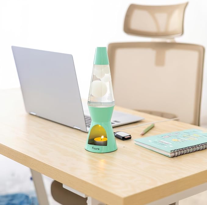 Fisura - Magma Lamp with Candle. Electricity-Free. Colorfull Design. Eco-Friendly Motion Lamp. Original Gift. Measurements: 11.42 inches x 3.35 inches (Candle not Included). (Candle, Mint)