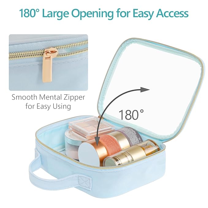 PACKISM Clear Makeup Bag Combo Pack, 1 TSA Approved Medium & Large/XL for Checked Luggage, Clear Toiletry Bag with Handle, Water-resistant Travel Essentials Organizer, Ice Blue