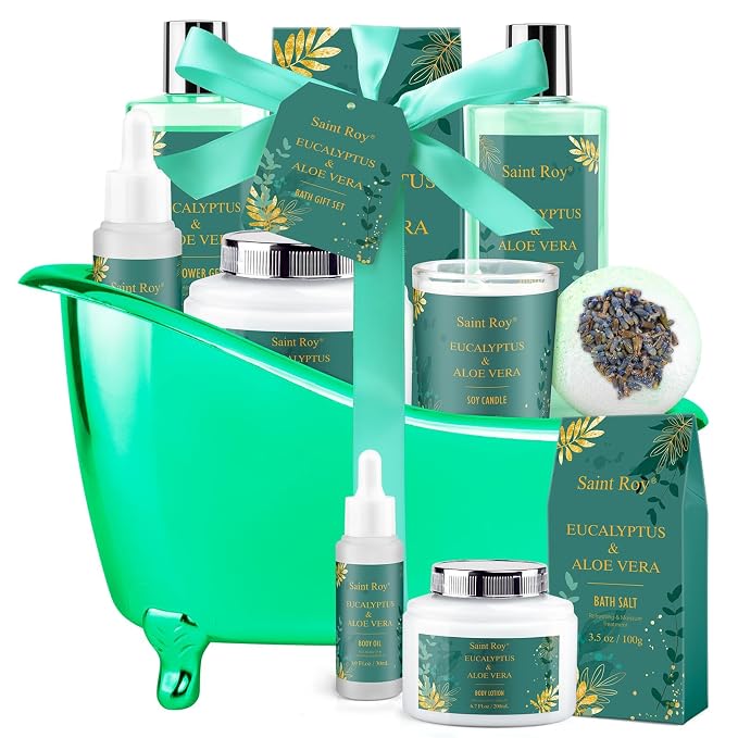 Fathers Day Gifts for Women & Men Spa Gift Basket, bath and body Basket, Christmas Gifts for Women Her him, Bath Baskets, Eucalyptus Aloe Spa shower gift, Birthday Gift bath kit, Self Care Bath Care