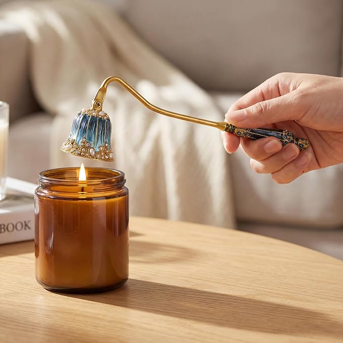 Kingrol Ornate Candle Snuffer with Hand-Enamel Finish, Decorative Zinc Alloy Candle Accessory with Crystal & Pearl Embellishments, Elegant Tool for Gently Extinguishing Candles