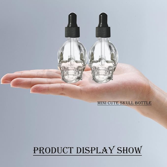 7 pcs Set 10ml Mini Skull Glass Dropper Bottle Leakproof Essential Oils Bottle for Storage and Travel (7pcs transparency skull bottle)