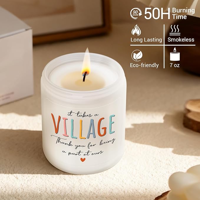 Teacher Gifts for Women - Thank You Gifts for Women Men - Appreciation Gift for Nurse Coworker Employee Daycare Provider Nanny Babysitter - It Takes a Village Scented Candle