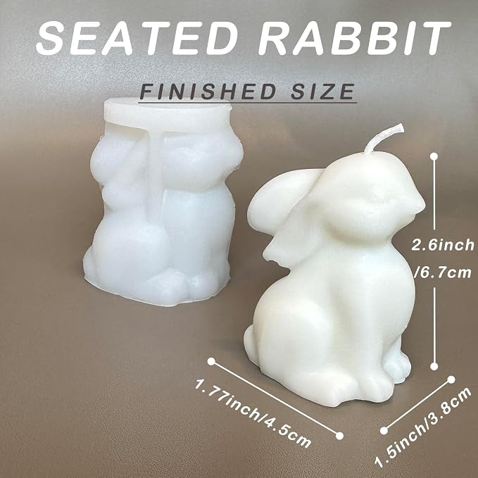 1pcs 2.6inch Bunny Silicone Molds for Soap Candle Making, 3D Animal Rabbits Reusable Silicone Molds for Wax, Chocolate DIY Molds (Bunny 1 Pack)
