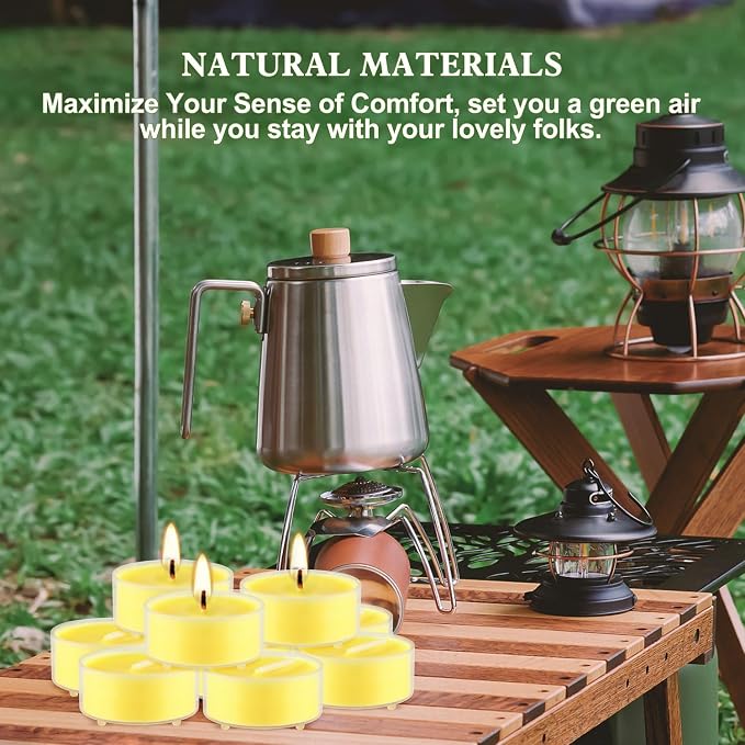 3.5-Hour 100Pack Yellow Tealight Candles, Outdoor and Indoor Summer Scented Candle,Natural Soy Wax Candle for Home Patio Garden Yard Balcony,BBQ Birthday Emergency