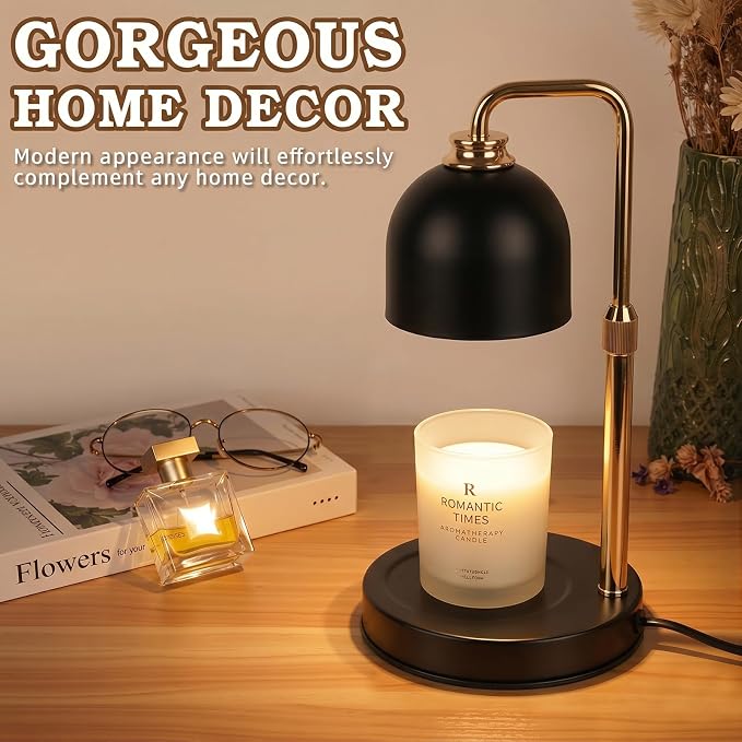 Funistree Candle Warmer Lamp with Timer Dimmer, Adjustable Height Birthday Gifts for Women Mom, Modern Vintage Black Candle Warmer, Vintage Home Decor for Scented Jar with 2 Bulbs