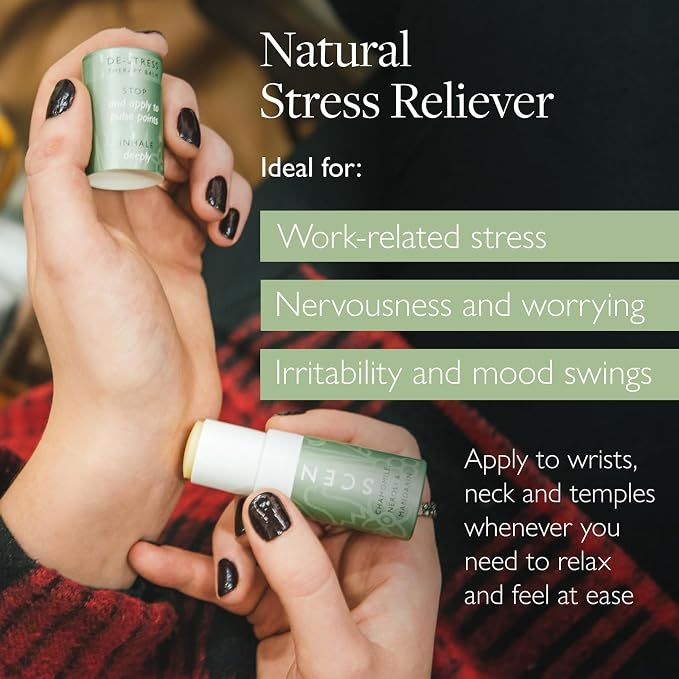 Scentered Aromatherapy Stress Relief Balm Stick - De Stress Essential Oil Roll On Calm Carry for Relaxation - Natural Stress Reliever - Chamomile, Cedarwood, Rosemary - Destress Gifts for Women