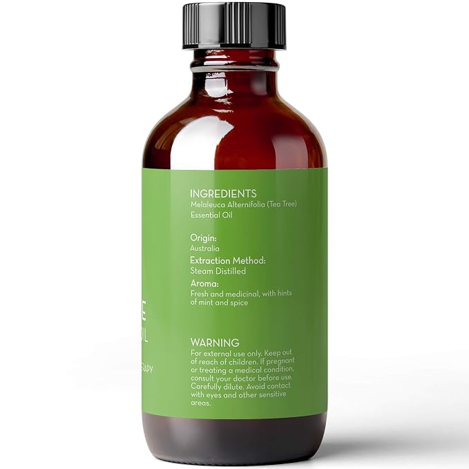 Tea Tree Essential Oil, 4 Fl Oz with Dropper - Undiluted Therapeutic Grade for Your Face, Skin, Hair and Diffuser - 100% Pure Melaleuca Oil for Acne, Toenails - by Pure Body Naturals