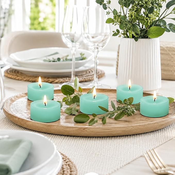 Mint Green Tea Lights Set of 24, Mint Scented Tealight Candles, Handmade Tea Candles, Long Burning Tealights for Romantic Wedding Home Decor Gift