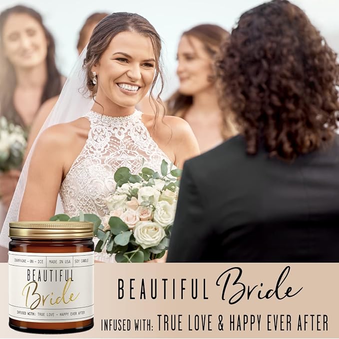 Bridal Shower Gifts Ideas, Best Bridal Shower Gifts for Bride to Be, Bride Gifts - 'Beautiful Bride' Soy Wedding Candle, w/Champagne on Ice I Bachelorette Gifts for Bride I 50Hr Burn, USA Made