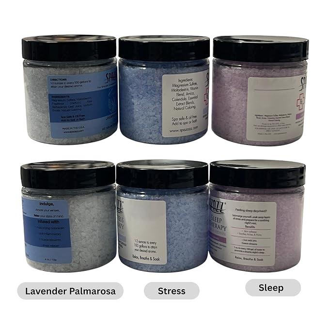 Spazazz Hot Tub Aromatherapy Spa Gift Set – Three 4 Oz Bath Salts in Sleep, Stress and Lavender Palmarosa with Tumbler, 5 Point Massager & Rubber Duck Bath Gift Set- Relaxing Gifts for Women