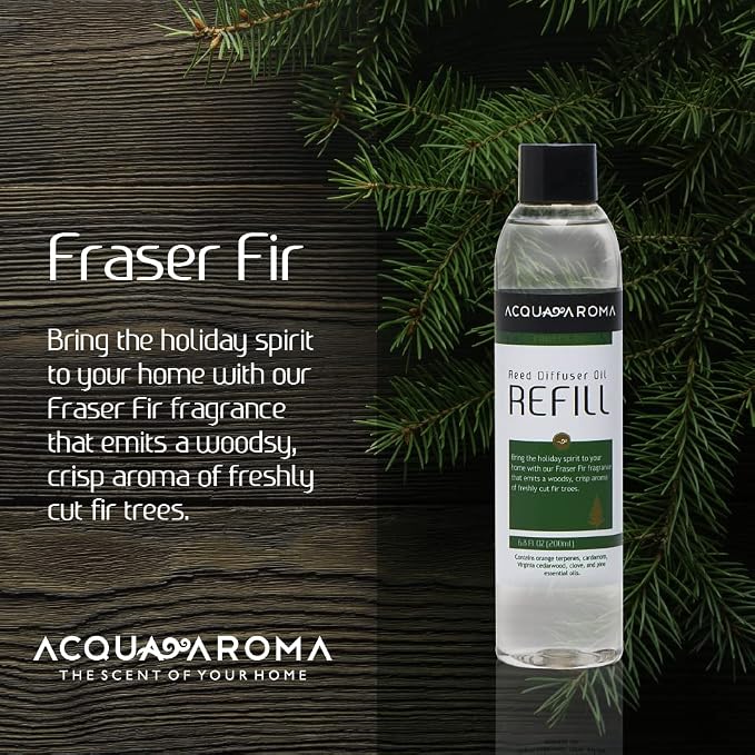 Acqua Aroma Fraser Fir Reed Diffuser Oil Refill 6.8 FL OZ (200ml) Contain Essential Oils. Fraser Fir Christmas Scent