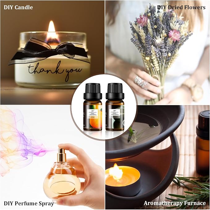 Refresh Essential Oils Set, 6x10ml Fragrance Oils Kit for Diffuser, Humidifier, Aromatherapy, Air Purifier - Orange, Breathe Easy, Citronella, Jasmine & Camellia, Lemon, Lavender