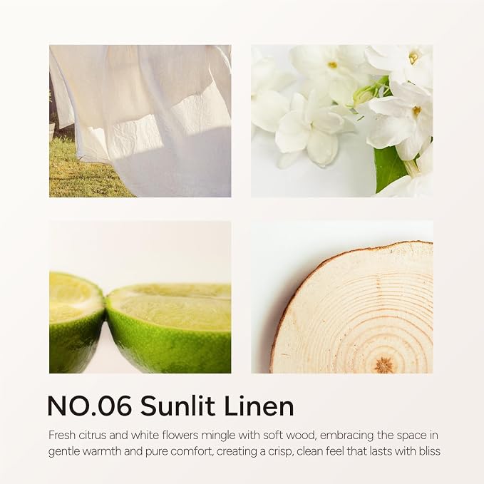 Sunlit Linen Luxury Scented Candles, 9oz Soy Wax Candles for Home Scented, Linen, Jasmine, White Lemon, Wood Scent, Long Burning Time, Gifts for Women, Friends, Men, Sister, Housewarming