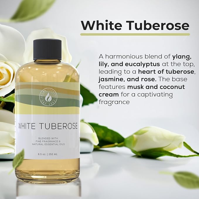Aroma Country White Tuberose Luxury Diffuser Oil Refill & Fragrant Room Spray for Reed Diffusers, Electric Machines, and Oil Warmers (8.5 Fl. oz)