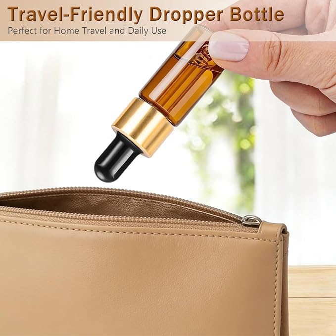 Elfenstall- 10pcs 10ml 1/3oz Gold Amber Glass Bottle Sample Vial with Glass Eye Dropper Refillable Containers for Essential oils Perfume oils or other Liquids
