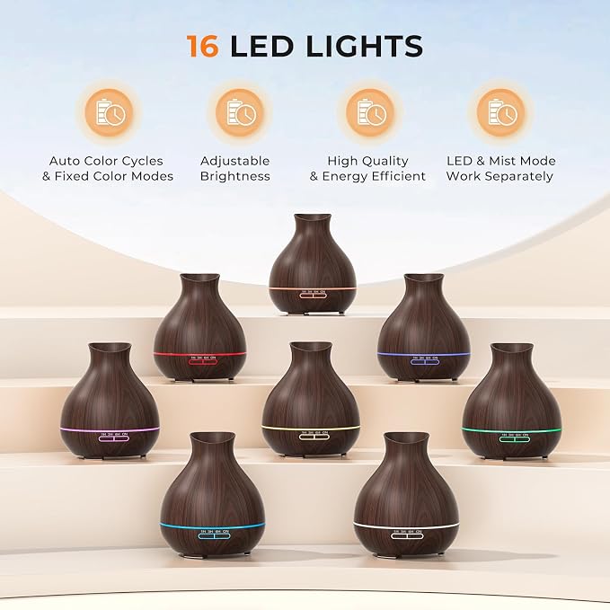 Aromatherapy Essential Oil Diffuser, 550ml Ultrasonic Fragrant Oil Large Room Humidifier, Diffusers for Home with Timer and Waterless Auto-Off, 7 Color LED Lights,Cool Mist Humidifiers