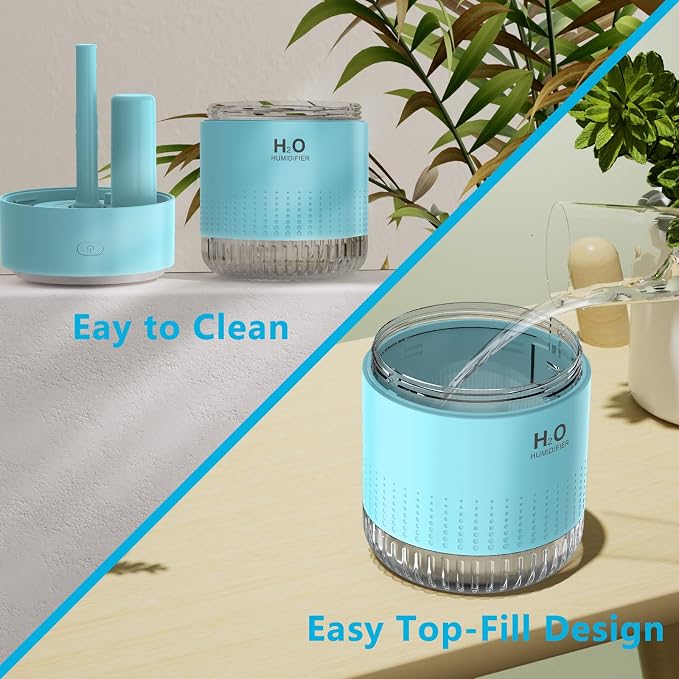 SZO Portable Mini Humidifier, 500ML USB Personal Cool Mist Humidifiers for Bedroom Office Travel Desk, Whisper Quiet 20dB with 2 Mist Modes & Auto Shut-Off, Small Desktop Humidifier（WSQ02 Blue）