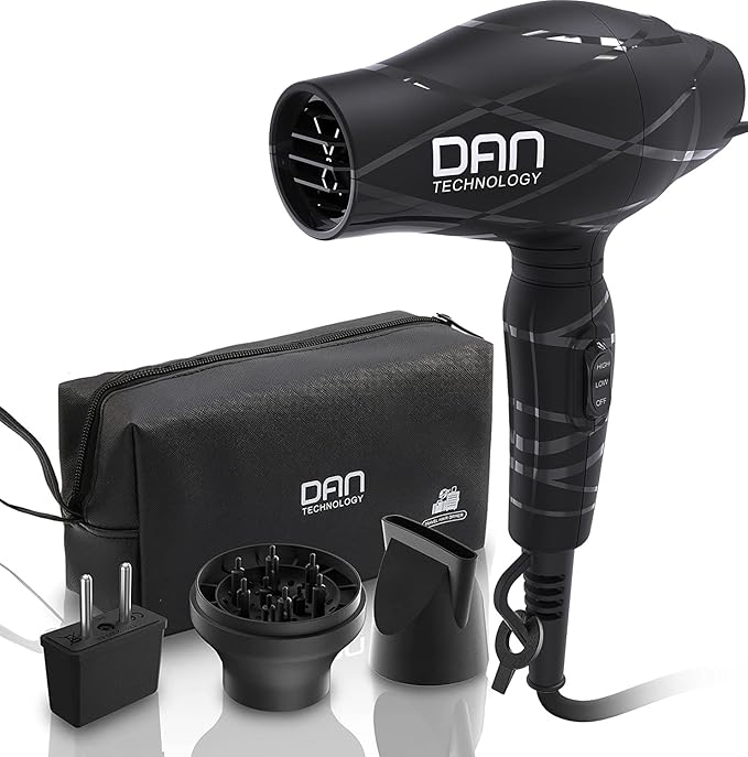 Dan Technology Lightweight Travel Hair Dryer,Portable Mini BlowDryer with Concentrator&Diffuser, with Nozzle Attachment Ceramic,