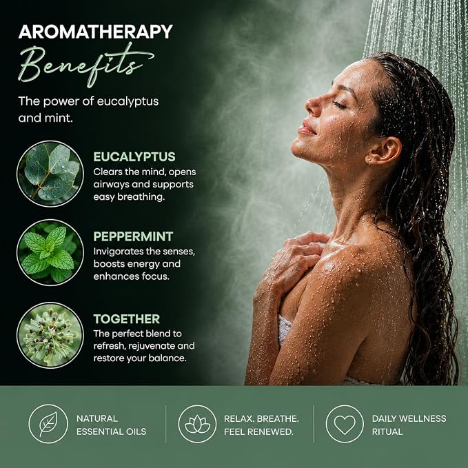 Shower Steamers Aromatherapy, Essential Oil Pods Infused for Relaxation, Shower Pods Aromatherapy - Calming, Stress Relief & Self Care Gifts for Women - Eucalyptus Mint