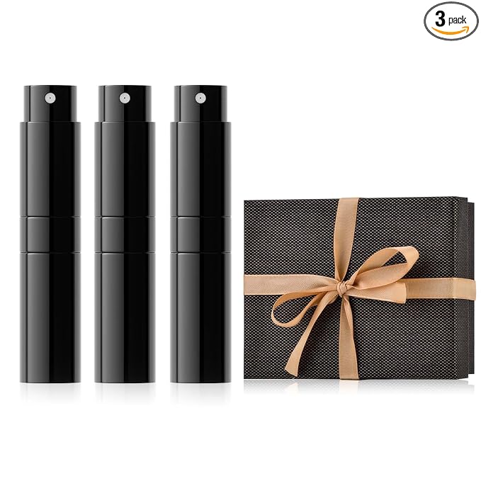 Travel Perfume Bottle Refillable for Cologne Atomizer - Stocking Stuffers for Men, Christmas Gift Set for Adult, White Elephant Gifts for Teens Girls, Thanksgiving Day, Birthday for Women 3PCS Black
