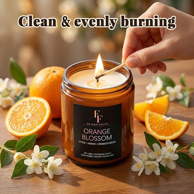 Orange Blossom Scented Candle for Home Soy Wax Candle, Aromatherapy Candle Gift for Women Men, 7oz
